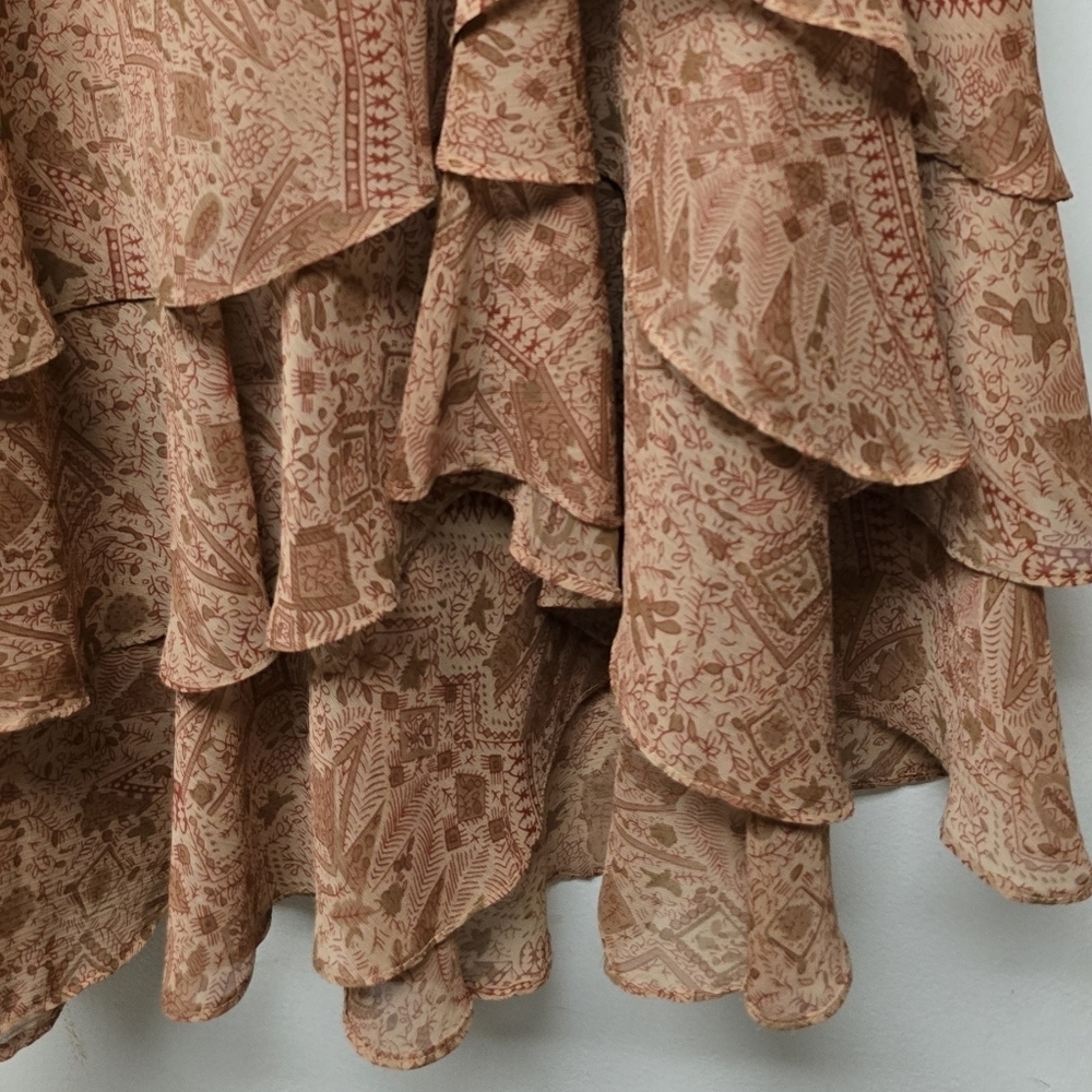 Coldwater Creek Vintage Brown Tiered Floral Midi Skirt Boho Petite XS - Picture 6 of 10